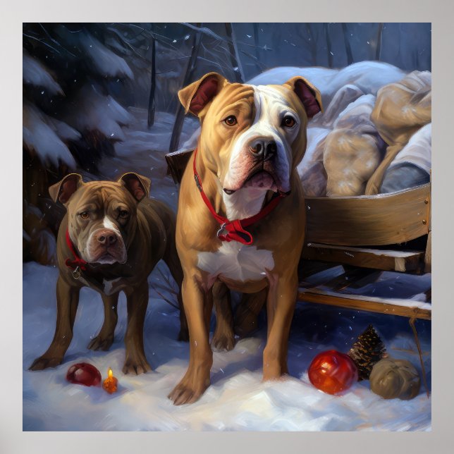 Pitbull Snowy Sleigh-juldekretet Poster (Framsidan)