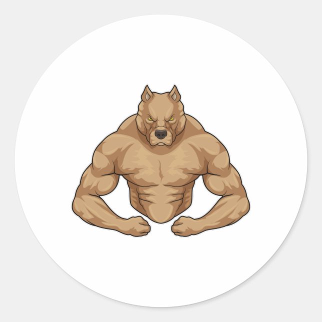 Pitbull som BodyBuilder Runt Klistermärke (Framsida)
