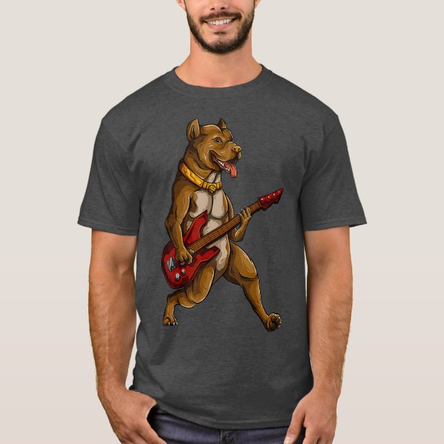 Pitbull Spelare Guitar Funny Pit Bull Pittie T Shirt (Framsida)
