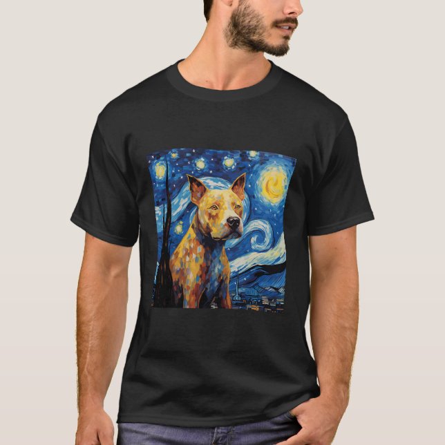 Pitbull Starry Natt för Hund Hund Pappa i Mamma T Shirt (Framsida)