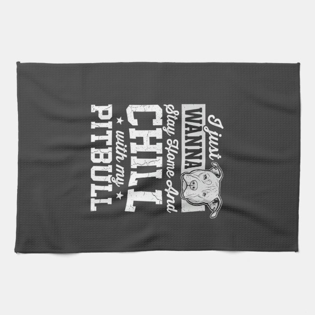 Pitbull Stay Home And Chill Design Kökshandduk (Horisontell)