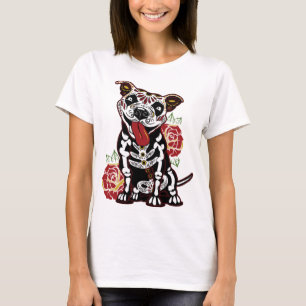 Pitbull Sugar Skull för kvinnor, Manar Pitbull Mam T Shirt