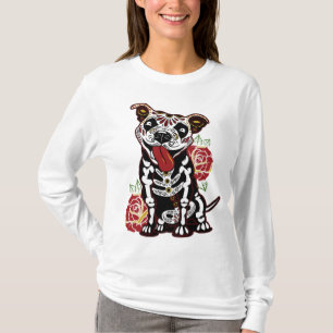 Pitbull Sugar Skull för kvinnor, Manar Pitbull Mam T Shirt