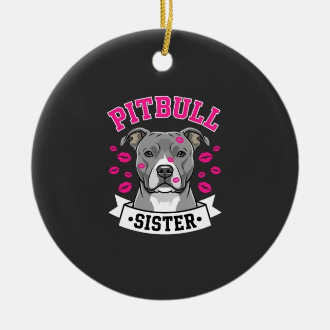 Pitbull syster hundälskare vektor design julgransprydnad keramik (Framsidan)