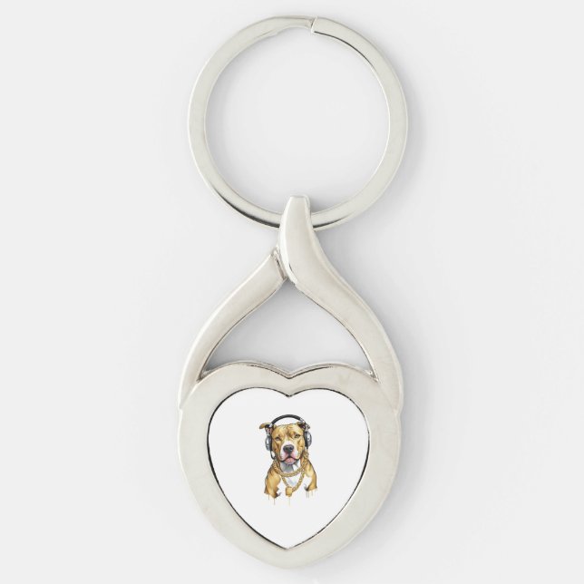 Pitbull T-shirt gatumode Twisted Heart Silverfärgad Nyckelring (Framsidan)
