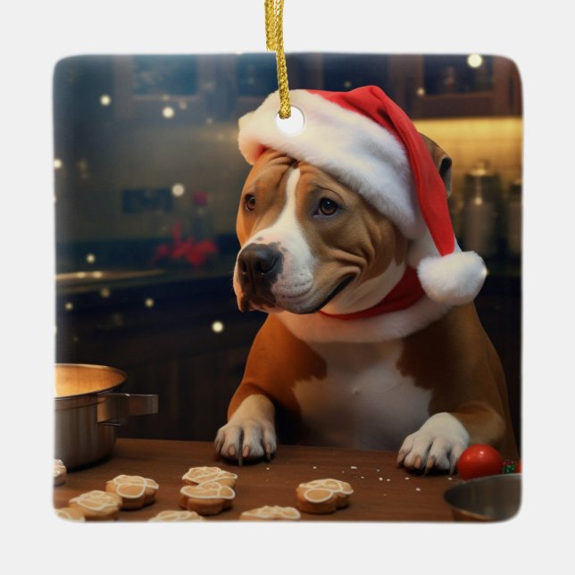 Pitbull Terrier jul Cookies Festive Helgdag Julgransprydnad Keramik (Framsida)