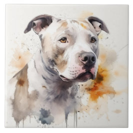 Pitbull Terrier Watercolor Hund Art Kakelplatta