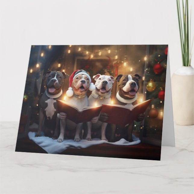 Pitbull Terriers jul Carolers Roligt Helgdag Kort (Framsida)