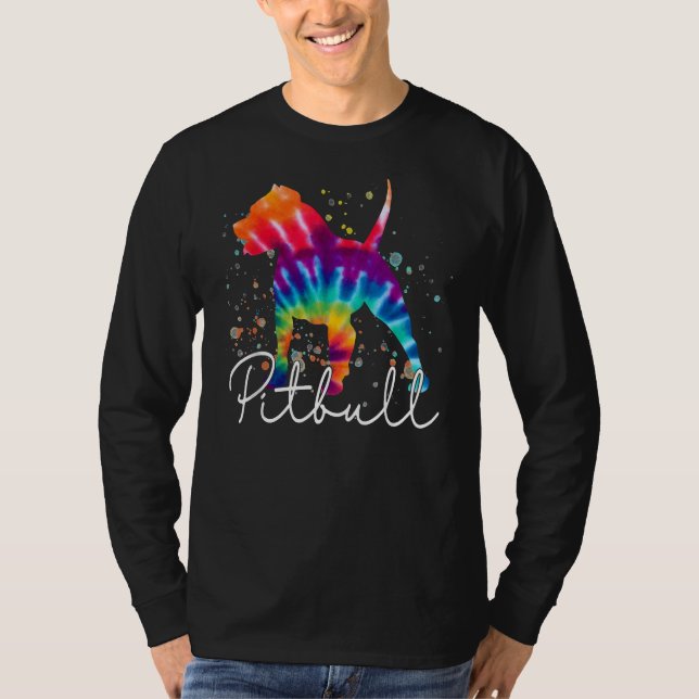 Pitbull Tie Dye Rainbow Hund älskare T Shirt (Framsida)