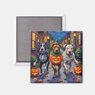 Pitbull-valpar som går runt på halloween Hallowee Magnet