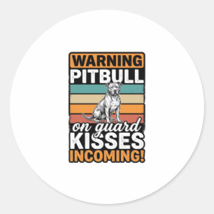 Pitbull Varning Kyssar På Väg Vintage Hunddesign Runt Klistermärke