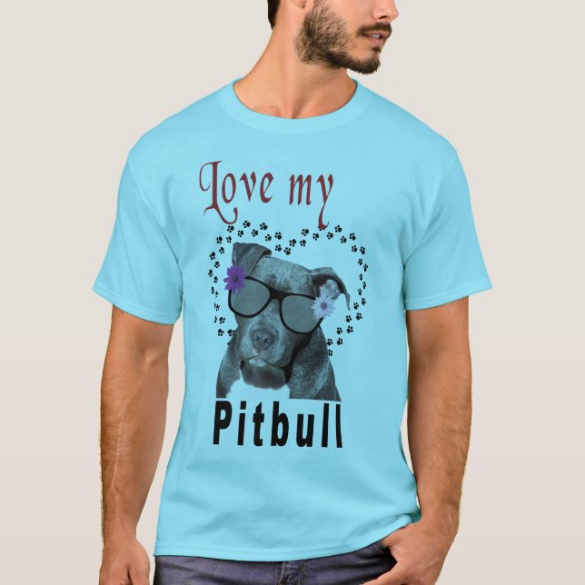 Pitbull Wearing Sunglass T Shirt (Framsida)
