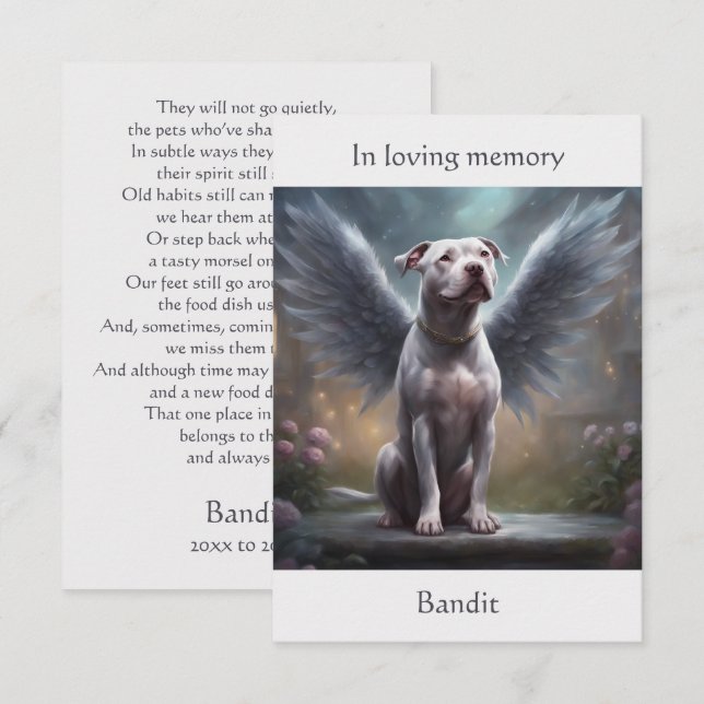 Pitbull White Memorial-Dikt anpassade namnsympati Tack Kort (Fram/baksida)