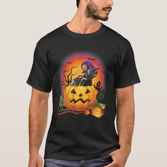 Pitbull Witch Pumpkin Halloween Hund älskare Costu T Shirt (Framsida)