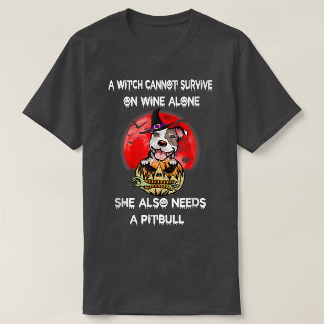Pitbull Witch Pumpkin Halloween T-Shirt (Design framsida)