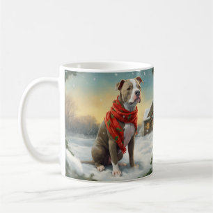 Pitbullhund i snö jul kaffemugg