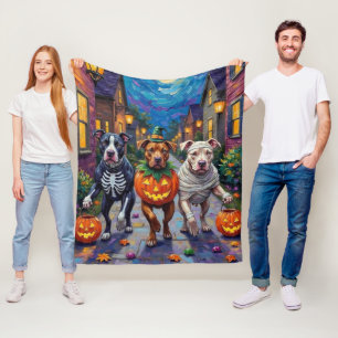 Pitbullhundar som söker godis eller bus Halloween Fleecefilt