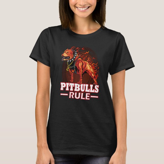 Pitbulls Hund för helvetet Fire Pitbull T Shirt (Framsida)