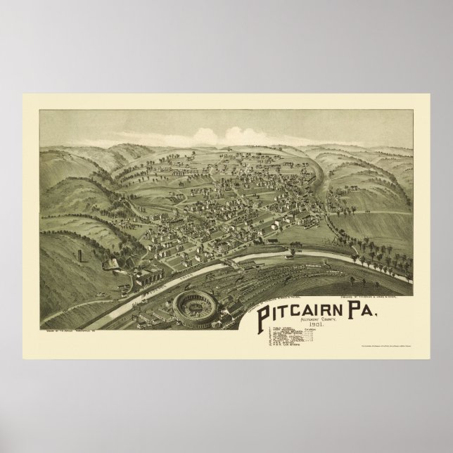 Pitcairn, PA Panoramic Karta - 1901 Poster (Framsidan)