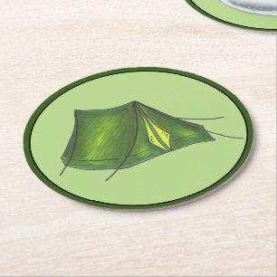 Pitch a a Tält Summer Camp Camping Hiking Grönt Underlägg Papper Rund