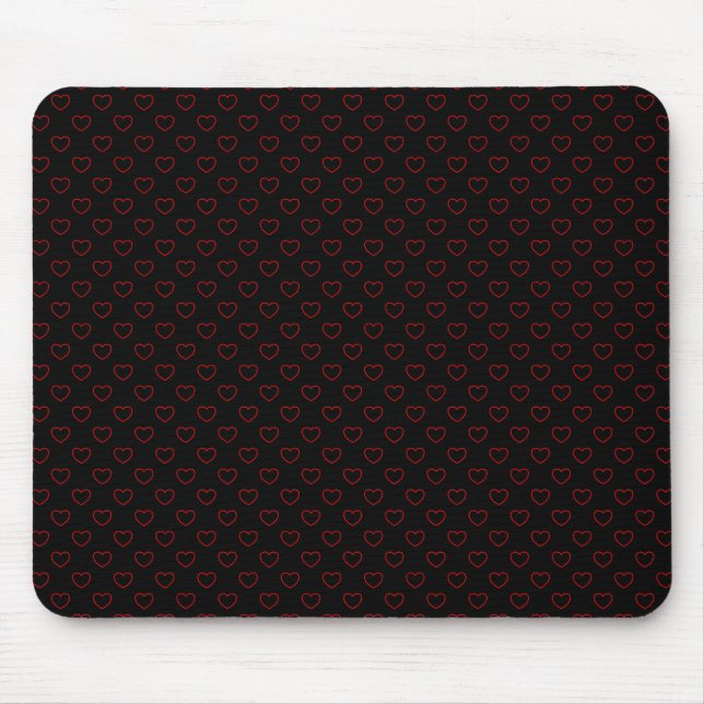 Pitch Black Mousepad med små rödhjärter Musmatta (Framsidan)