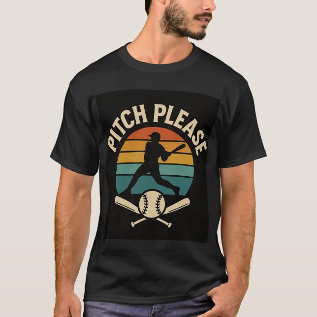 Pitch Please Baseball — Retro Sunset, Batter Silho T Shirt (Framsida)