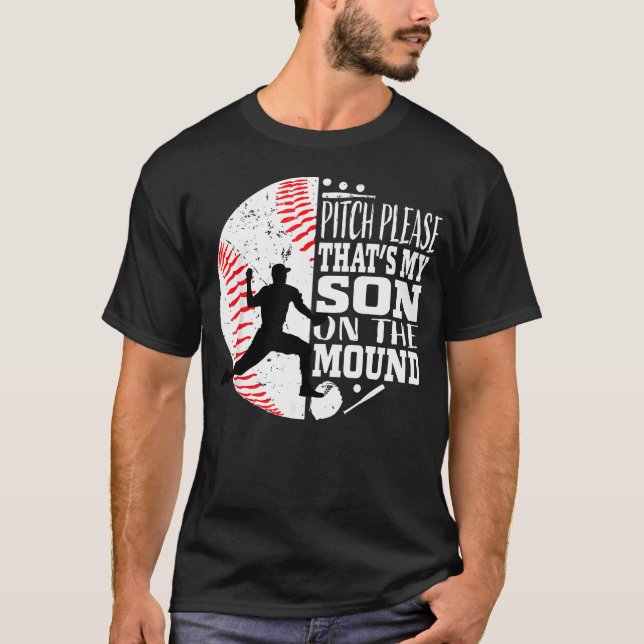 Pitch Please Rolig Baseball Pitcher Mamma Son T Shirt (Framsida)