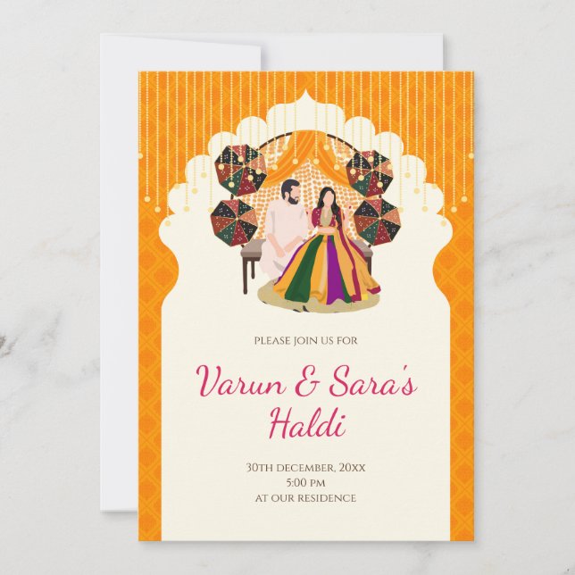 Pithi-inbjudningar, Haldi-inbjudningar, Mayoun-inb Inbjudningar (Framsida)