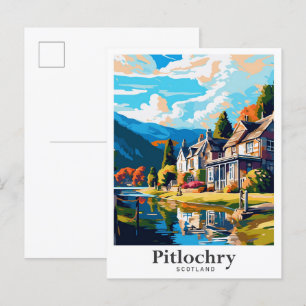 Pitlochry Scotland Art Vintage resor Illustration Vykort