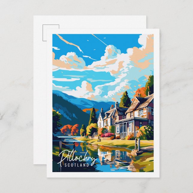 Pitlochry Scotland vintage resor illustration Vykort (Fram/baksida)