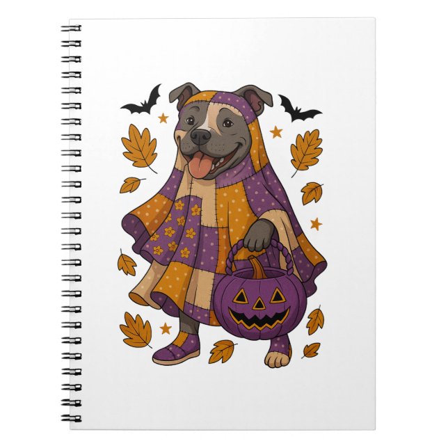 Pitpull Hund Ghost Halloween Anteckningsbok (Framsidan)