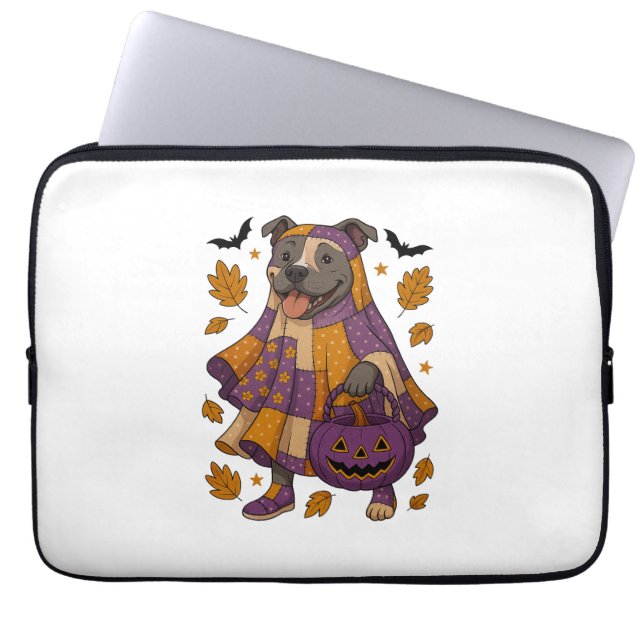 Pitpull Hund Ghost Halloween Laptop Fodral (Framsidan)