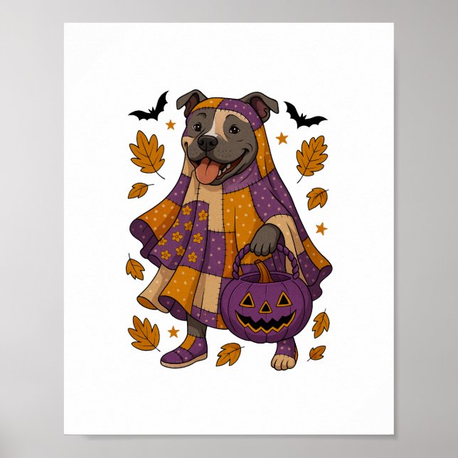 Pitpull Hund Ghost Halloween Poster (Framsidan)