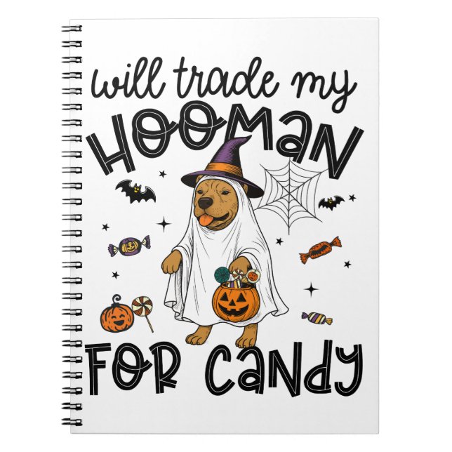 Pitpull Hund Halloween Ghost Spooky Anteckningsbok (Framsidan)