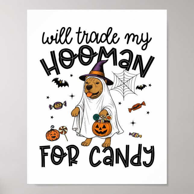 Pitpull Hund Halloween Ghost Spooky Poster (Framsidan)