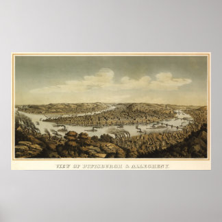 Pitsburgh birdseye karta - 1874 (Krebs) BigMapBlog Poster