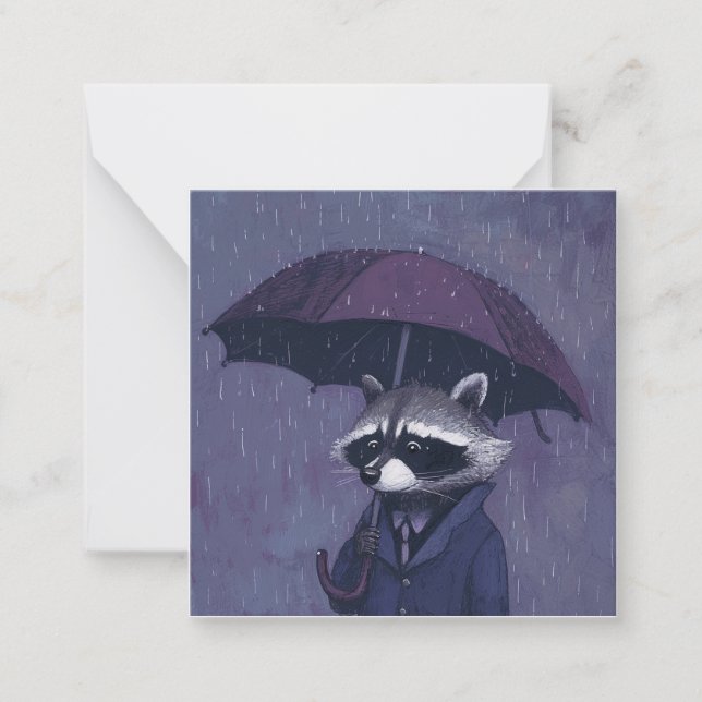 Pitter-Patter & Pages: Raccoon Rainy Day Memories Anteckningskort (Framsida)