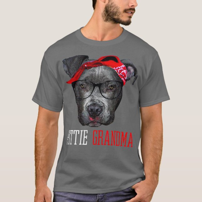 Pittie Grandma Granny Pitbull Hundälskares Gift T Shirt (Framsida)