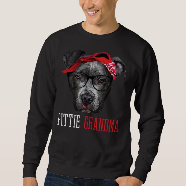 Pittie Grandma Pitbull Granny Hundälskares Grandmo Lång Ärmad Tröja (Framsida)