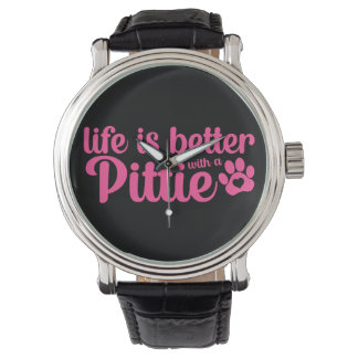 Pittie Mamma Life är Bättre Rosa vid Tass Armbandsur