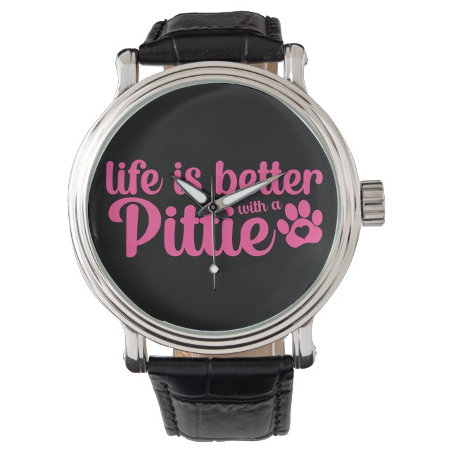 Pittie Mamma Life är Bättre Rosa vid Tass Armbandsur (Framsida)