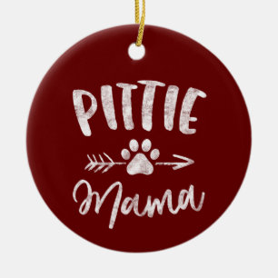 Pittie Mamma Pitbull Älskare presenterar Pit bull Julgransprydnad Keramik