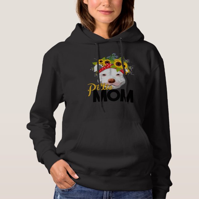 Pittie Mamma Pitbull med blomma Krona T Shirt (Framsida)