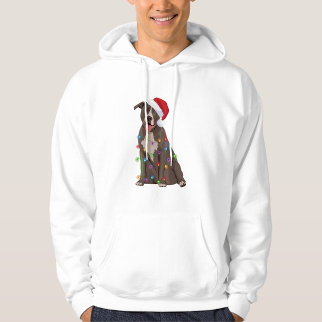 Pittie Pitbull jul Ljus Julafton Hund älskare Hoodie (Framsida)