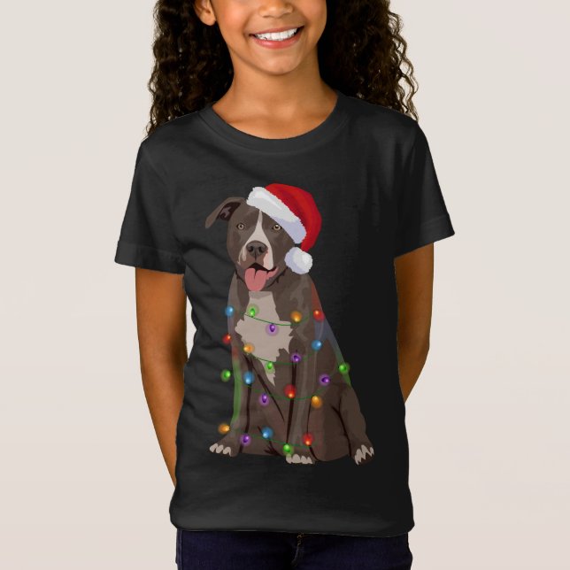 Pittie Pitbull jul Ljus Julafton Hund älskare T Shirt (Framsida)