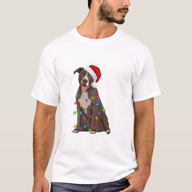 Pittie Pitbull jul Ljus Julafton Hund älskare T Shirt (Framsida)