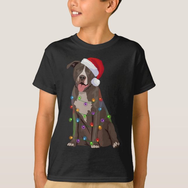 Pittie Pitbull jul Ljus Julafton Hund älskare T Shirt (Framsida)