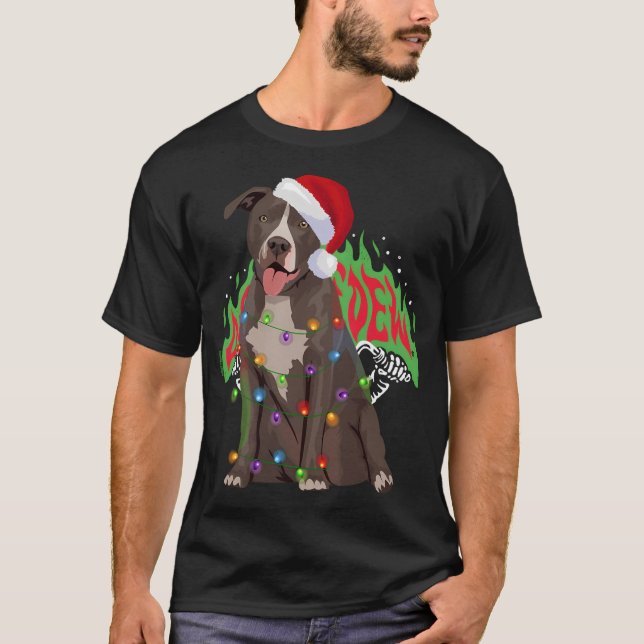 Pittie Pitbull jul Ljus Julafton Hund älskare T Shirt (Framsida)
