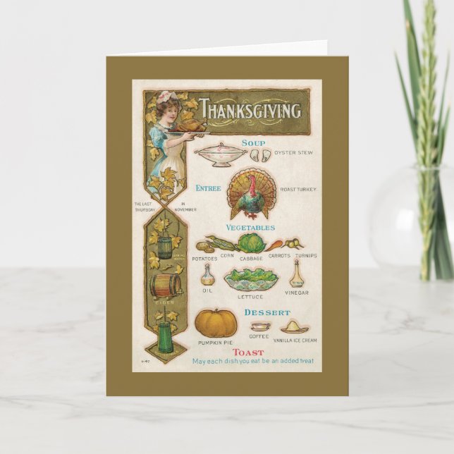 Pittoresk thanksgivingmeny - vintagestil - helgkort (Framsida)