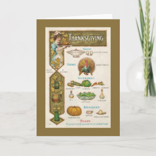 Pittoresk thanksgivingmeny - vintagestil - helgkort